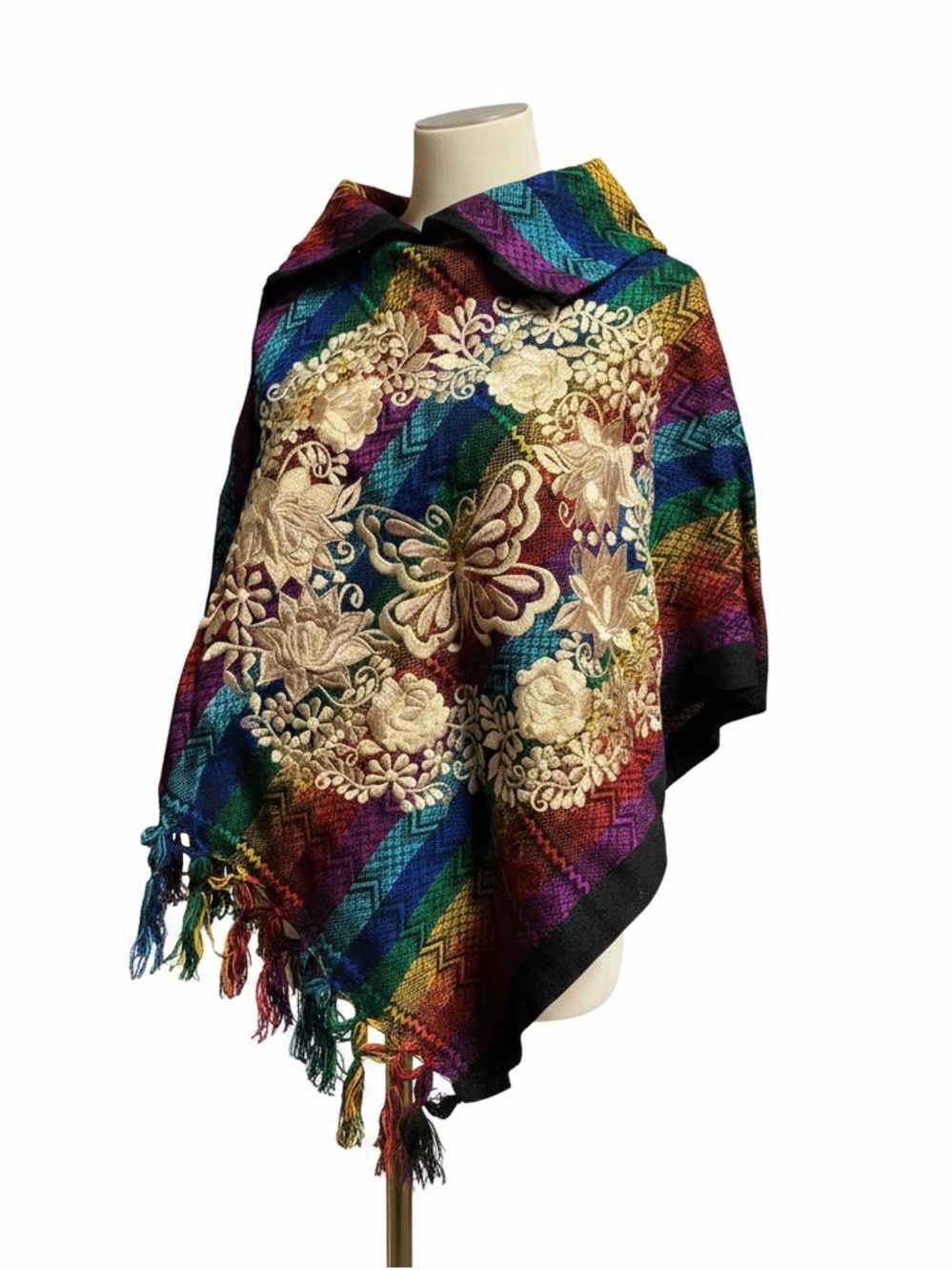 Multicolor Embroidered Floral Poncho - Women's One Size Fiesta Mexicana